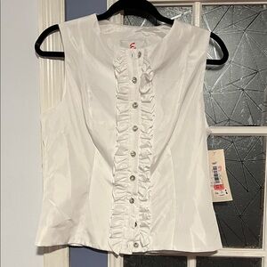 Francis medium Sleeveless Ruffle-Trim Button Front Top - White NWT